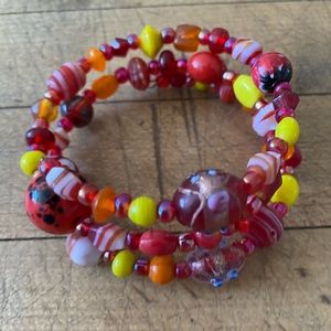 Beaded red wrap bracelet